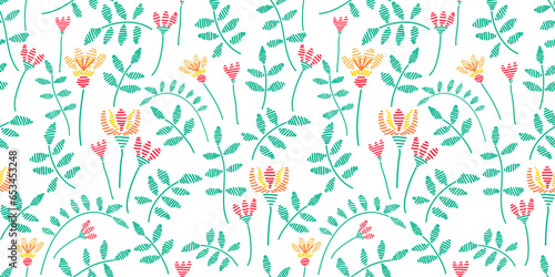 Seamless Pattern with Embroidery Flowers. Vector Folk Floral Texture. National Embroidery with Floral Motifs
