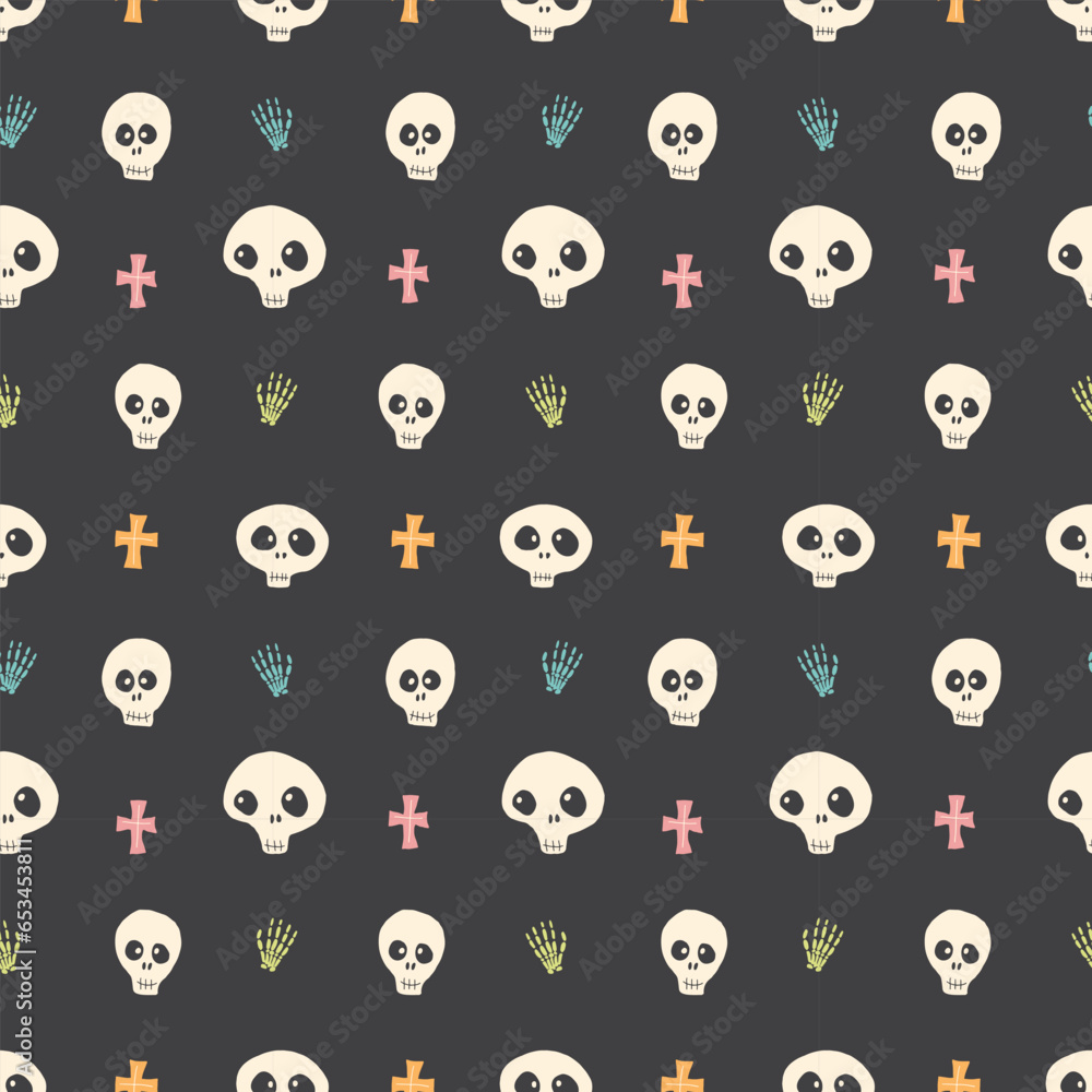 Cute Skull Seamless Pattern. Halloween Background vector illustration Cute Skull Seamless Pattern. Halloween Background vector illustration