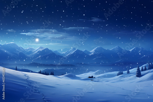 Schneelandschaft bei Nacht