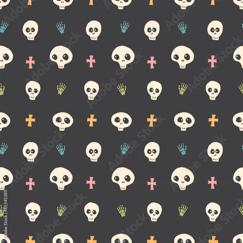 Wallpaper Mural Cute Skull Seamless Pattern. Halloween Background vector illustration Torontodigital.ca