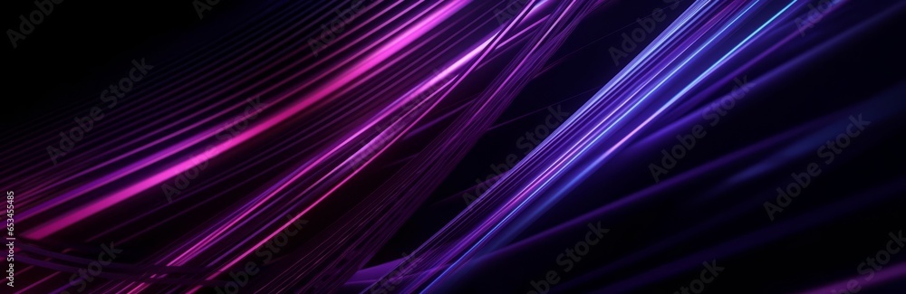 Fototapeta premium Black purple blue abstract modern background for design. Dark. Geometric shape. 3d effect. Diagonal lines, stripes. Triangles. Gradient. Light, glow. Metallic sheen. Minimal. Web banner. Wide.