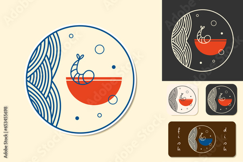 LOGO icon fish restaurant cafe isolated vector set