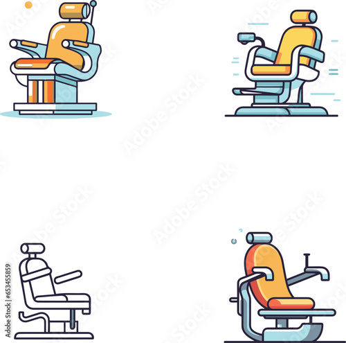 dental chair set of icons, medical health logo style modern flat minimal silhouette set