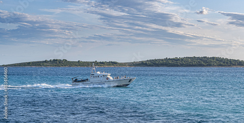 Obraz na płótnie A police marine boat sails on the sea in Croatia. w salonie