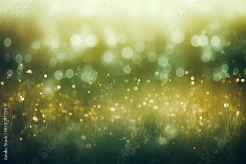 Out of focus green grass with drops of dew background with bokeh and light leak. © W&S Stock