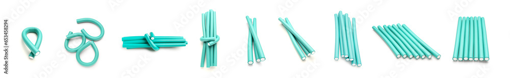 Set of hair curlers on white background Set of hair curlers on white background