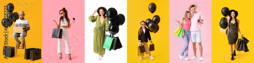 Set of people with purchase...