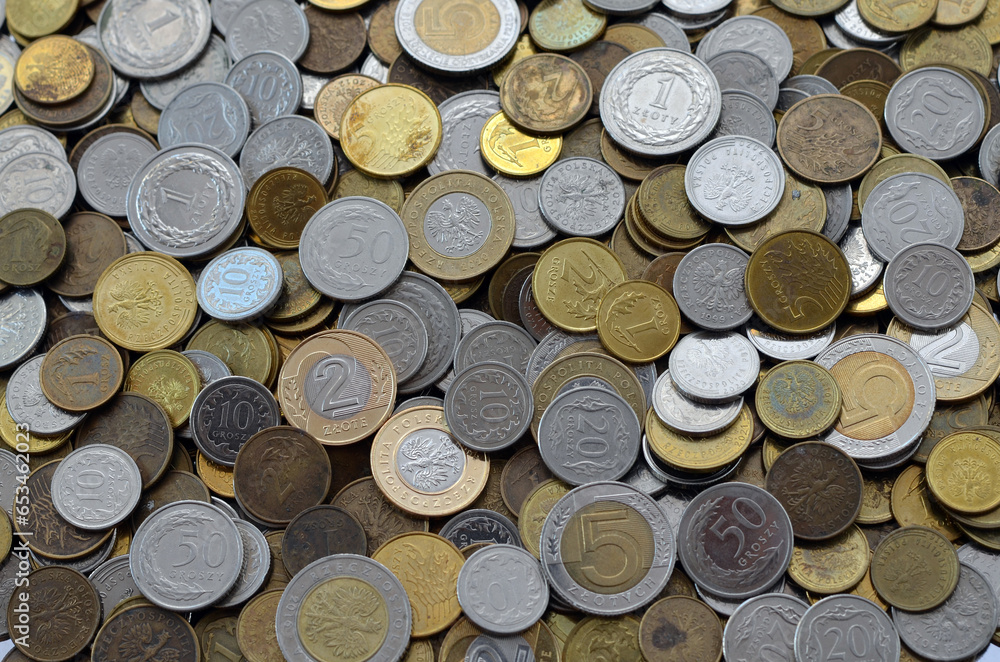 a bunch of Polish coins of different denominations a bunch of Polish coins of different denominations