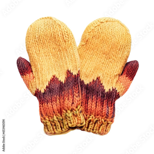 Paio di guanti di lana caldi fatti a mano a maglia, trasparenti e isolati photo