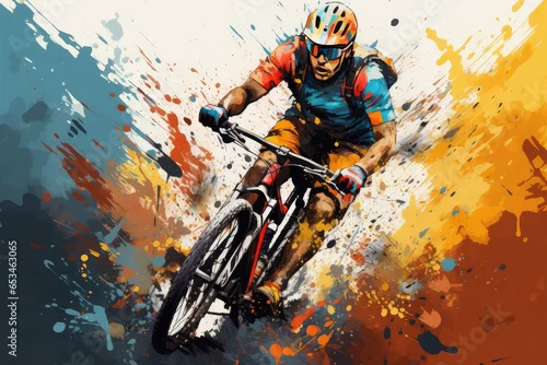Obraz Rowerzysta podczas ekstremalnej jazdy na rowerze górskim 