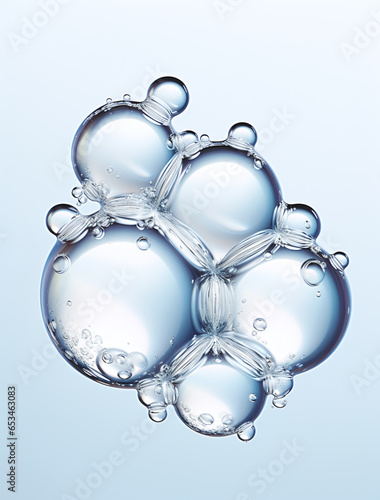 Air bubbles for cosmetics product on white background. Serum oil drops in water