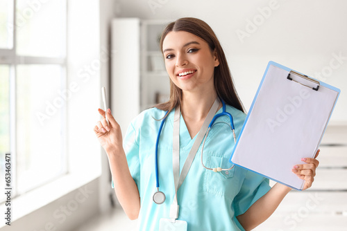 Female medical intern with ...