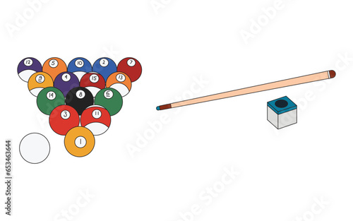 Cartoon Vector illustration billiard balls, chalk and billiard cue sport icon Isolated on White Background