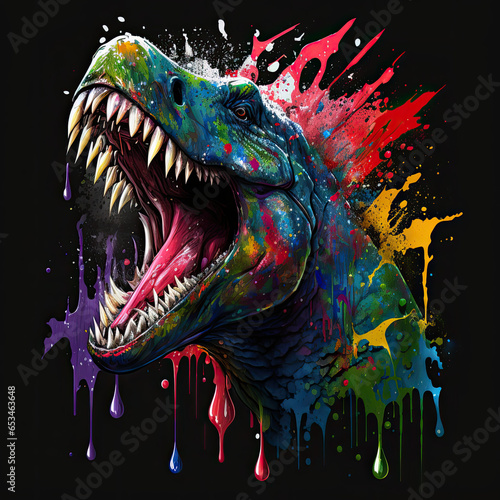 Colorful T-Rex Dinosaur Head Roaring © Joschua
