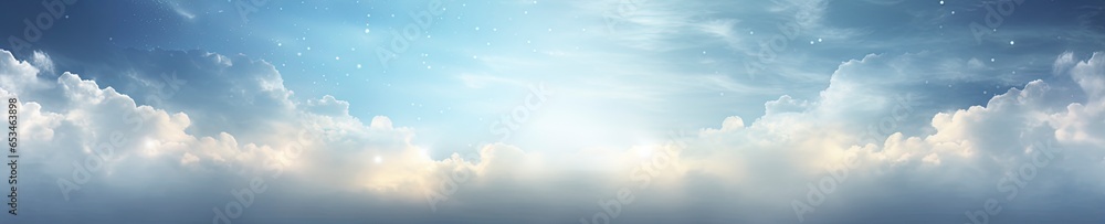 Obraz premium Blurred out clouds background with lots of bokeh and a bright center spotlight and a subtle vignette border.
