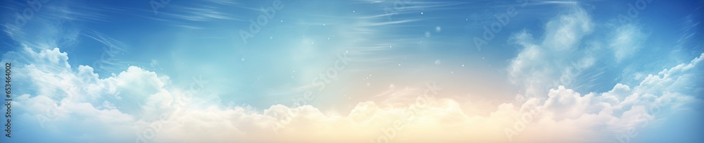 Fototapeta premium Blurred out clouds background with lots of bokeh and a bright center spotlight and a subtle vignette border.