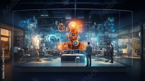 an image of a laboratory where AI researchers and engineers collaborate, showcasing the elegance of innovation in the realm of Artificial Intelligence