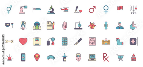 Medical Vector Icons Set. Line Icons, Sign and Symbols in Outline Fill Design Medicine and Health Care with Elements for Mobile Concepts and Web Apps. Collection Modern Infographic Logo and Pictogram
