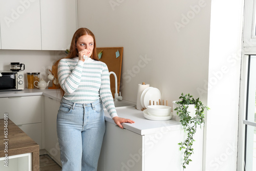 Allergic young woman with t...