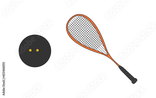 Cartoon Vector illustration squash racket and ball sport icon Isolated on White Background