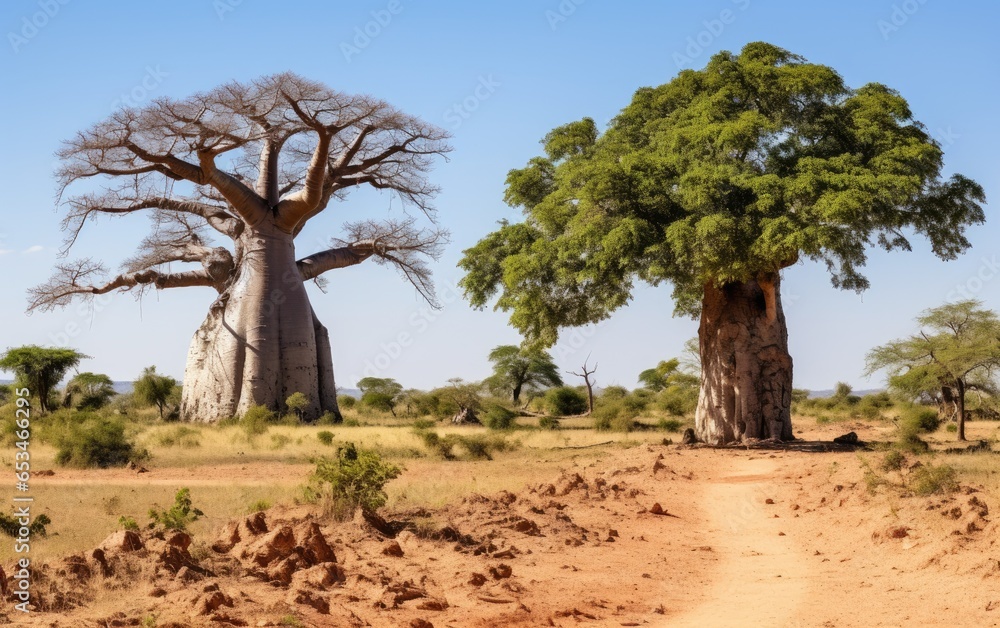 Baobab trees in Africa. Generative AI Baobab trees in Africa. Generative AI