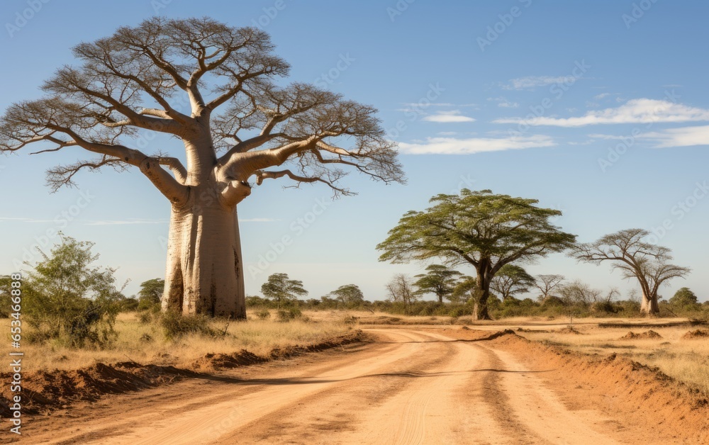 Fototapeta premium Baobab trees in Africa. Generative AI