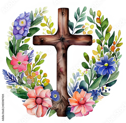 Krzyż ozdobiony kwiatami ilustracja