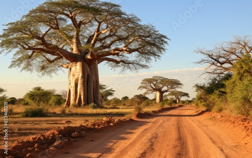 Baobab trees in Africa. Generative AI