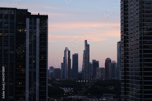 skyscrapers at sunset