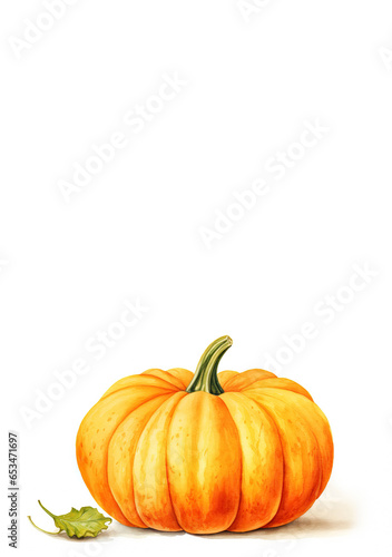 Pumpkin illustration. Hand drawn watercolor painting on white background. Watercolor hand-painted perfect for design decorative greeting cards, or posters in the autumn festival.