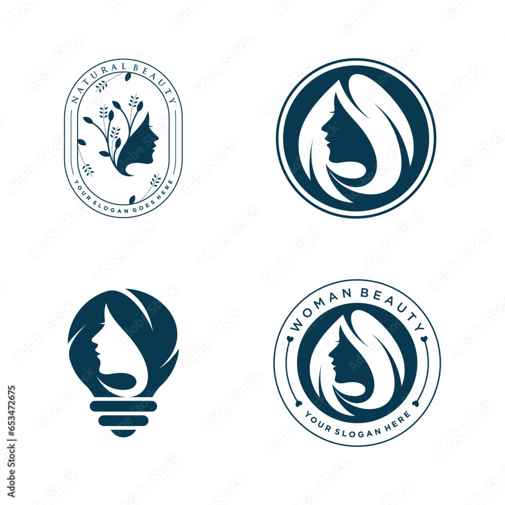 Set of beauty woman logo design vector with creative element concept Set of beauty woman logo design vector with creative element concept