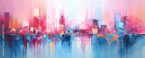 Abstrakcyjna panorama rozświetlonego kolorowymi neonami. photo