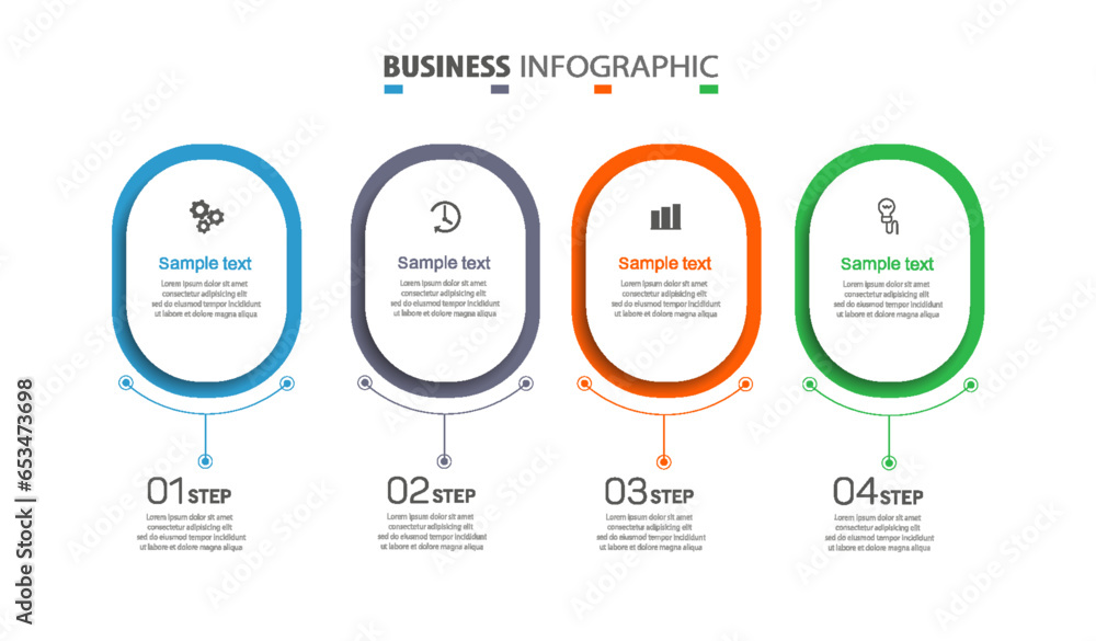 Business infographic design template with 4 options, steps or processes. Can be used for workflow layout, diagram, annual report, web design 