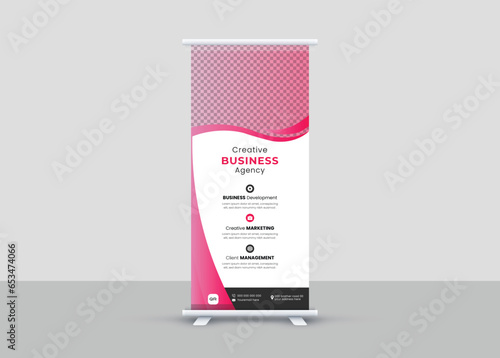 Standard Roll Up Banner Stand Design with Abstract Geometric Colorful design ,Banner Template, Business Roll Up, presentation and social networks.