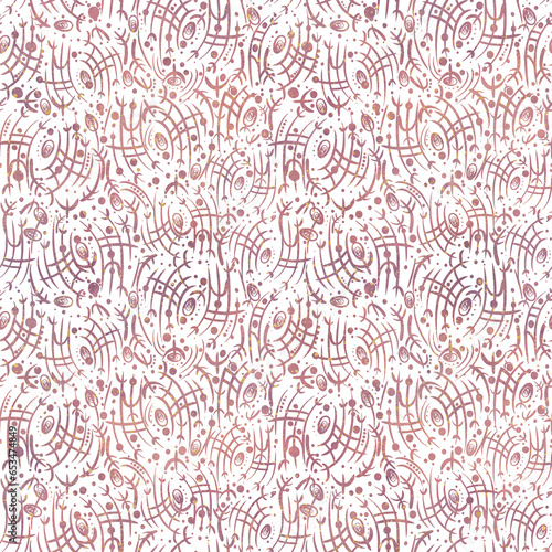 Abstract seamless pattern on transparent background. Paper texture, pink watercolor stains and splashes of golden glitter on pattern. (pattern: sp02b)