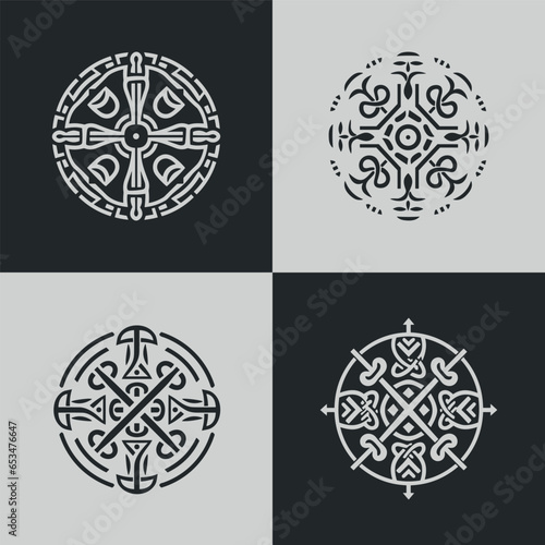 Monochrome ethical pattern and round shape ornament
