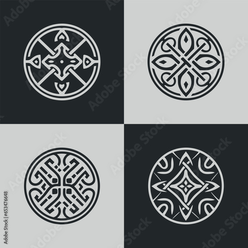 Monochrome ethical pattern and round shape ornament