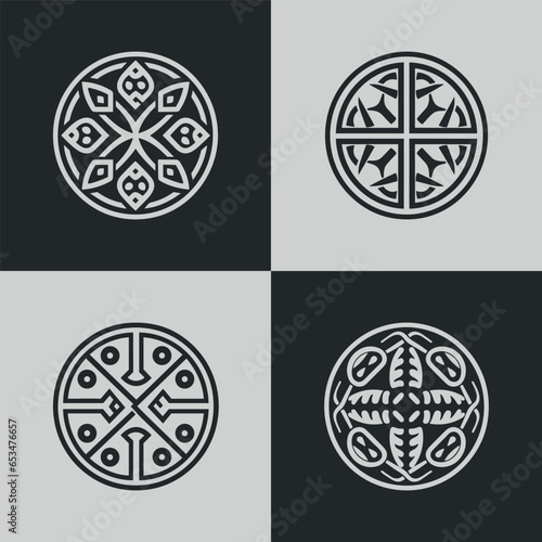 Monochrome ethical pattern and round shape ornament