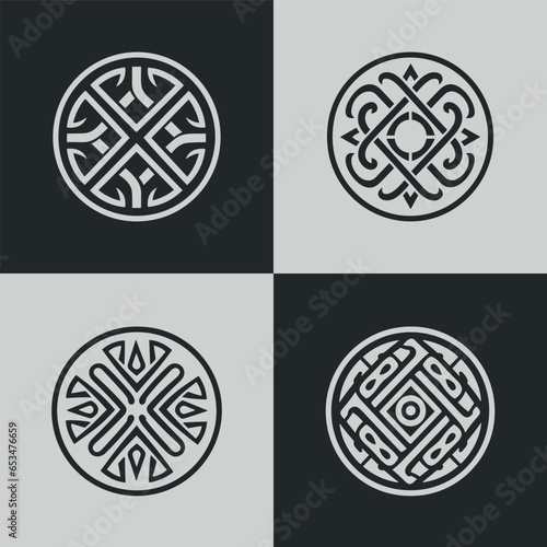 Monochrome ethical pattern and round shape ornament