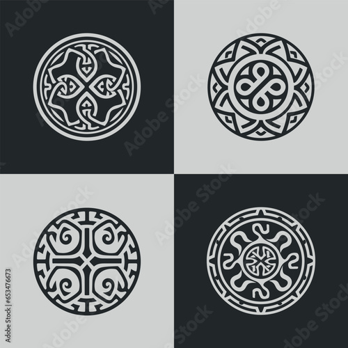 Monochrome ethical pattern and round shape ornament