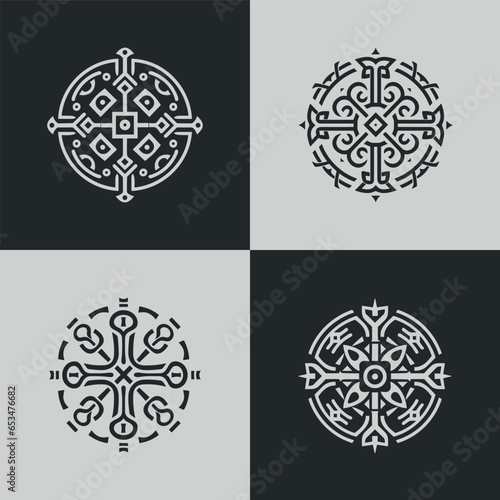 Monochrome ethical pattern and round shape ornament