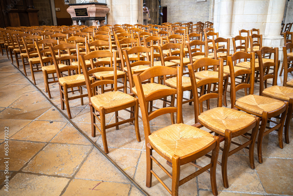 Empty chairs in the church