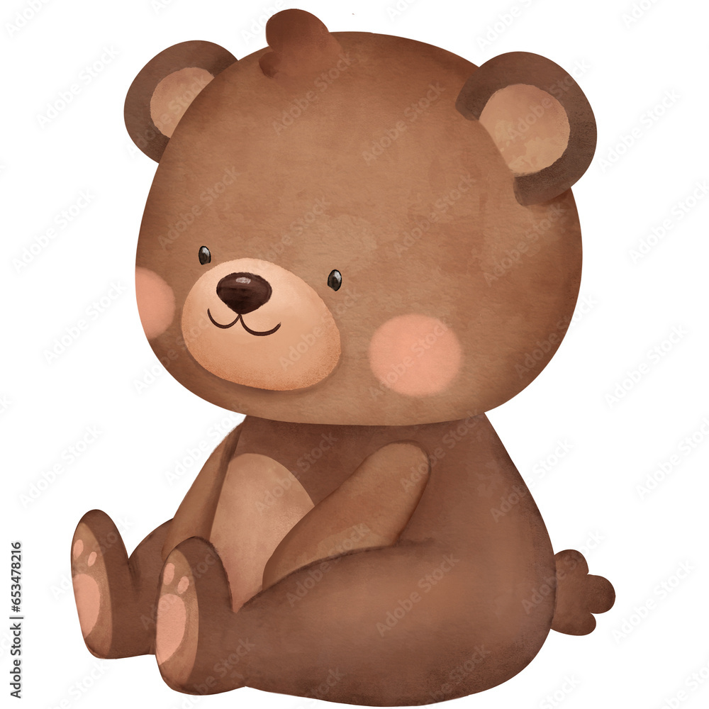 Fototapeta premium Watercolor Woodland Cute Teddy Bear 