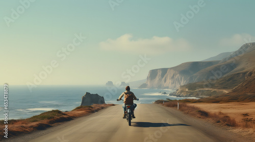 guy riding motorcycle along the coast of Big Sur California