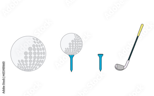 Cartoon Vector illustration golf ball stick and golf tee sport icon Isolated on White Background