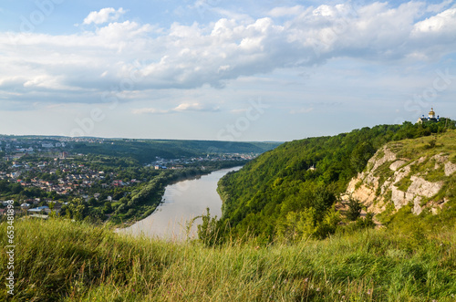 View of the Dnister river bend canyon near Zalishchyky city, Ternopil region, Ukraine, Europe.