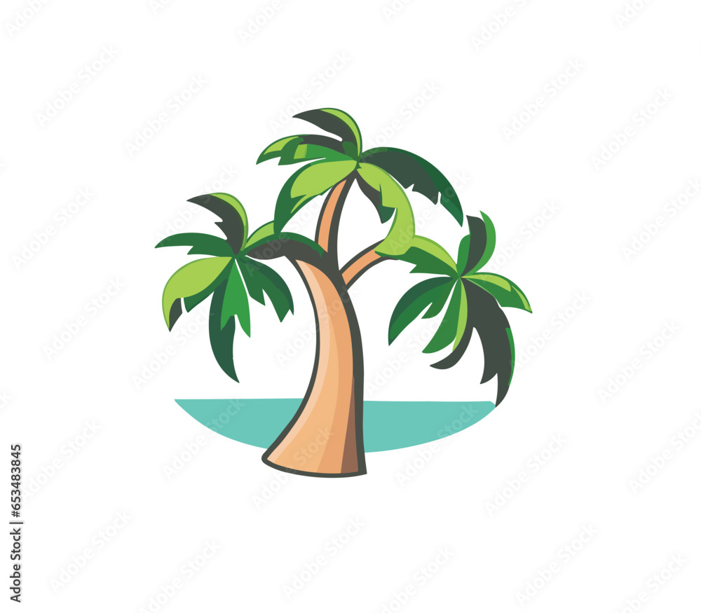 Oasis landscape sun with palms and water PNG cartoon design