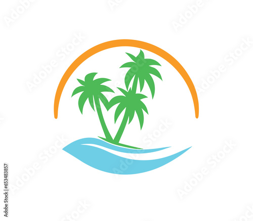 Oasis landscape sun with palms and water PNG cartoon design