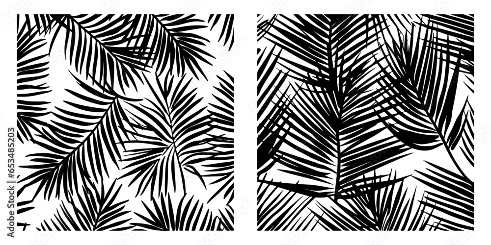 Brush Drawn Palm Leaves in an Abstract Tropical Foliage Background Seamless Pattern. Grunge Texture of Tropical Leaves. Exotic Branches in a Foliage Ornament. Vector Natural Seamless Pattern