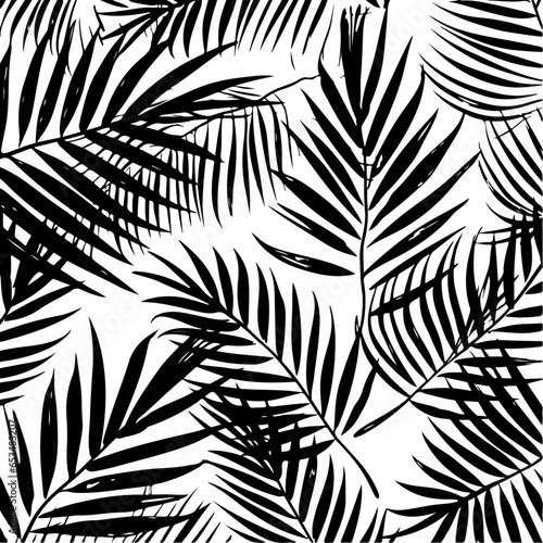 Foliage Ornament with Exotic Branches in a Brush Drawn Palm Leaves Seamless Pattern. Abstract Tropical Foliage Background. Grunge Texture of Tropical Leaves. Vector Natural Seamless Pattern